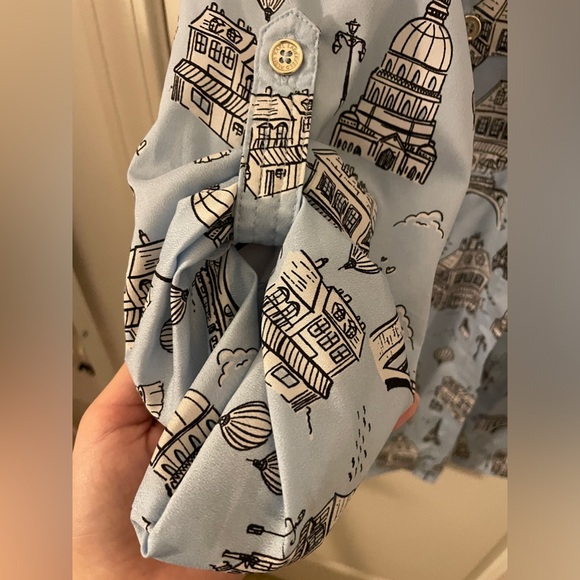 Karl Lagerfeld Paris Blue Printed Whimsical Long Sleeve Button Down - Picture 5 of 8